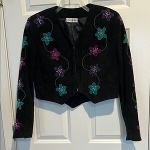 Marsha De Arriaga Black Suede Embroidered/beaded Jacket - Size Large